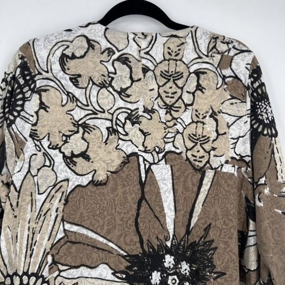 Lulu-B Women's Small 3/4 Sleeve Asymmetric Floral Print Retro Small Artsy Tan - Picture 4 of 10